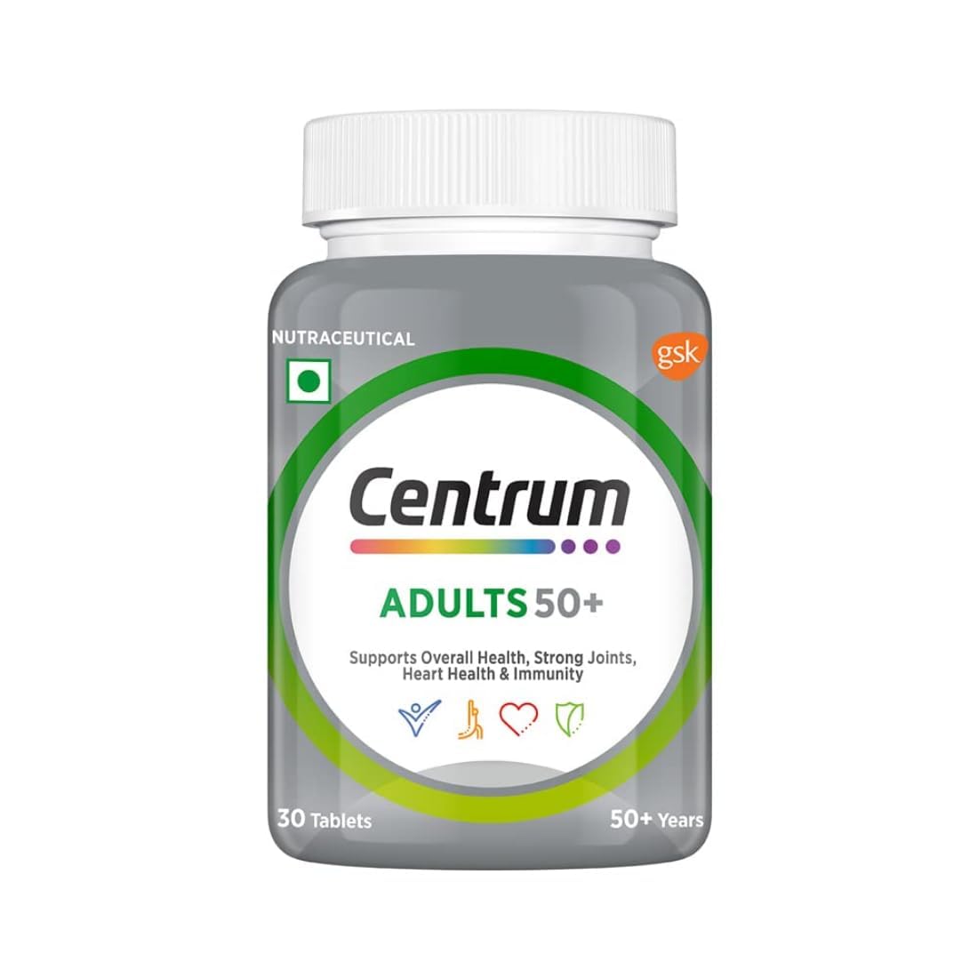 Cen'trum Adult 50+ with Calcium, Vitamin D3 & 21 Other Nutrients for Overall Health, Strong Joints & Heart Health (Veg) 50 Tablets