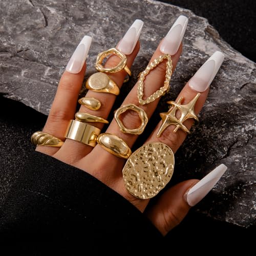 Image of Shining Diva Fashion Stylish Trendy Finger Rings Set for Women & Girls | Chunky Minimal Statement Ring Combos Modern Elegant Jewellery Collection
