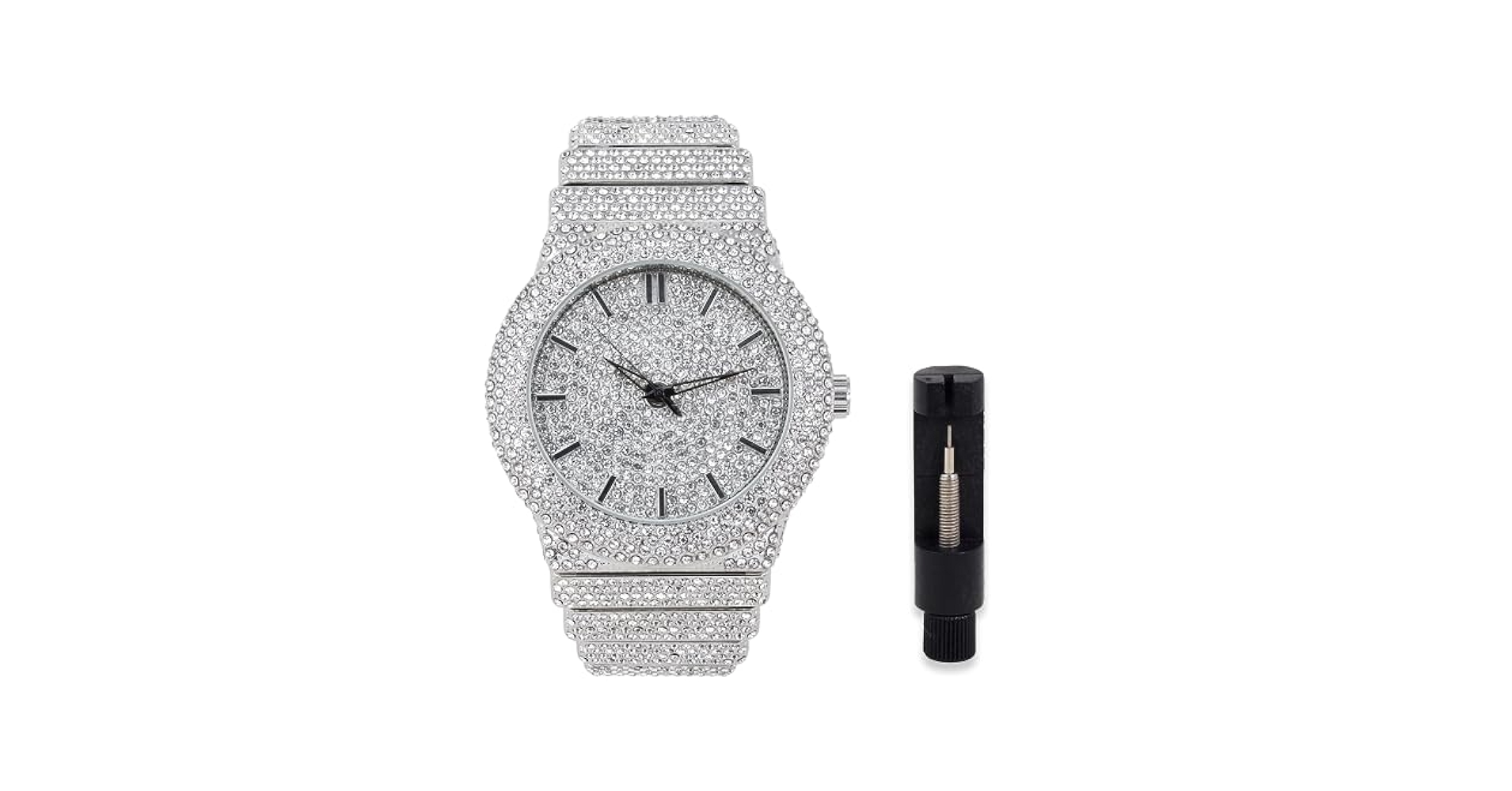 ギフト最適 ! Seamless SilverTone Watch K8C2M111 Mens Iced Out Diamond Watch 44mm with Fully Iced Skeleton