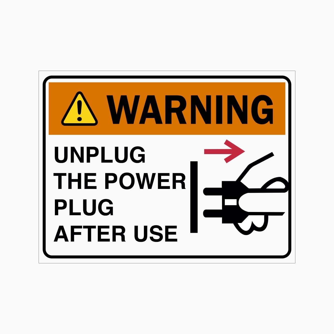 WARNING UNPLUG THE POWER PLUG AFTER USE Sign Warning Metal Tin Sign 12x8 inch for Industrial & Commercial Series