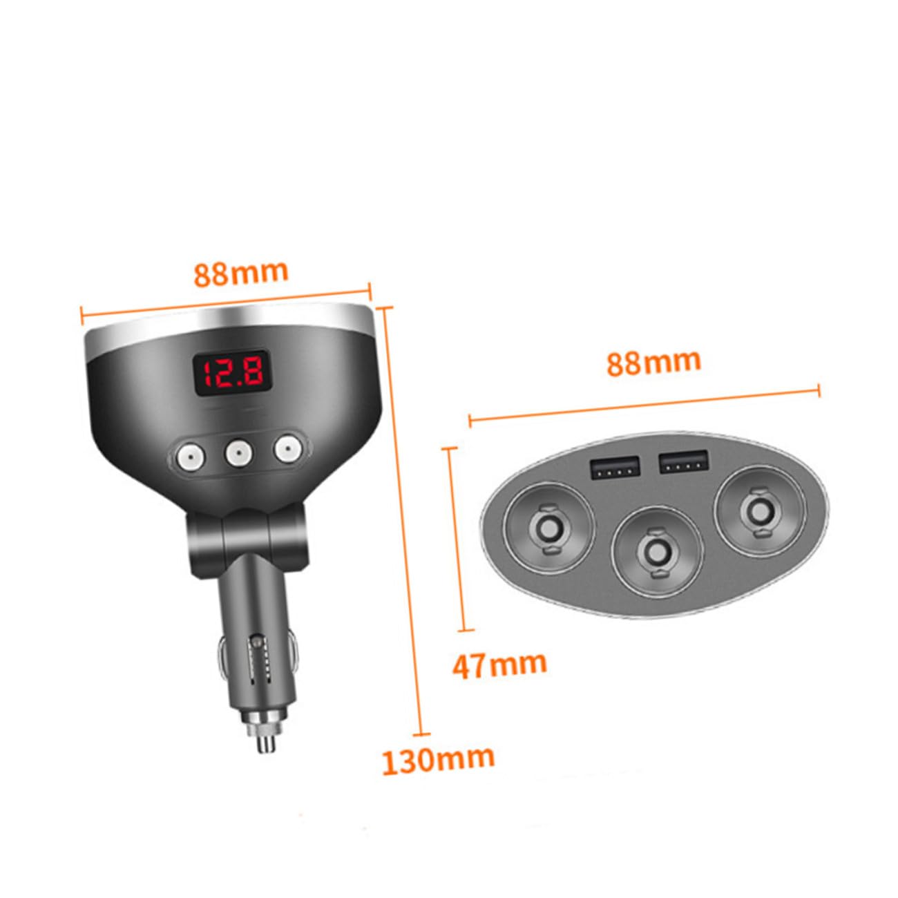 ULTECHNOVO 2piezas Cargador De Coche Enchufes con Puertos USB y Adaptador Mechero para Dispositivos Móviles Pantalla Led De Voltaje Carga Rápida para y Negro