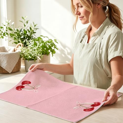 Image of 4 Pcs Pink Bow Hand Towels 24x14 Inch, Bows Decor Reusable Tea Towels