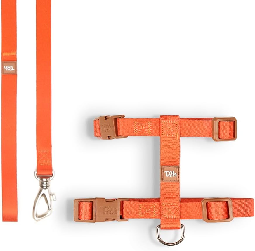 TOH Cat Harness Set, Stylish Design with Adjustable Straps, Easy to Use and Comfortable Cat Harness and Leash, Perfect for Cats Training Outdoor Walking, Orange Khaki