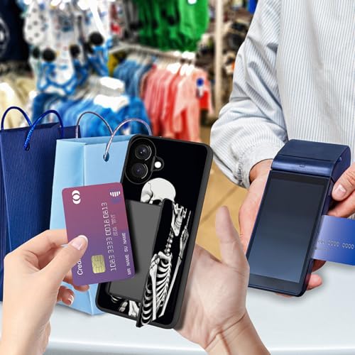Vobber for iPhone 16 Case,Wallet Case Hidden Card Slot Holder Shockproof TPU and PC Dual Layer Protective Case Cover for iPhone 16 6.1 Inch 2024,Funny Skeleton Skull - image 6