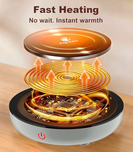Image of Kepwam Coffee Mug Warmer for Desk, 3-Temp Fast Heating Cup Warmer with 6H Auto Shut Off, LED Light & Smart Candle Warmer for All Beverages, Ideal Gifts for Women Men