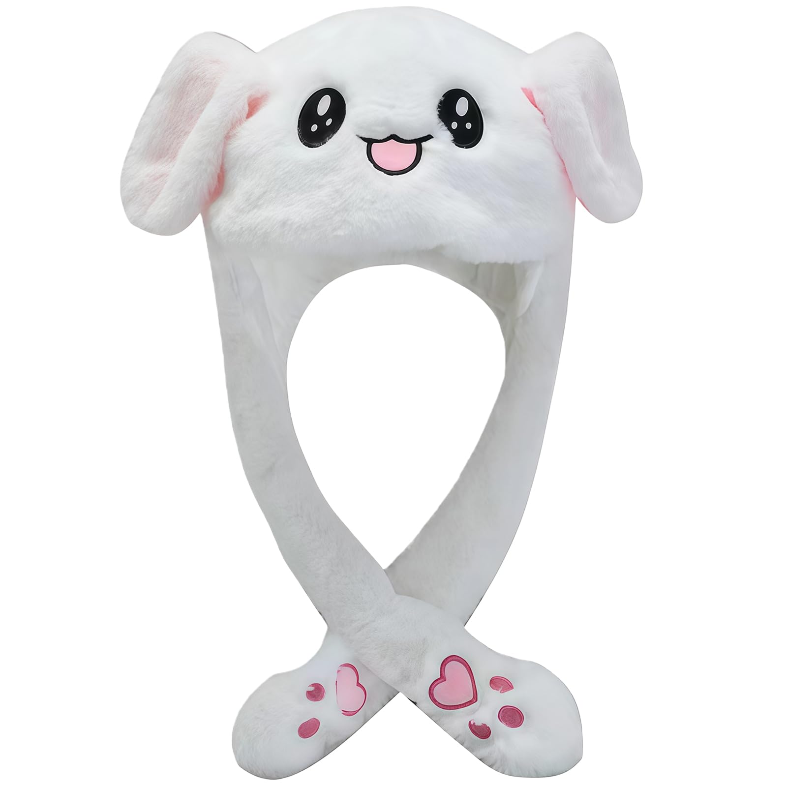 MUNSKT Bunny Hat with Moving Floppy Ears, Soft Plush Jumping Animal Ear Hat for Women, Cute Rabbit Ears Costume Accessory for Easter, Christmas Party, Fun Gifts for Her (White)