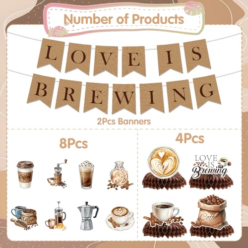 Image of Love Is Brewing Bridal Shower Decorations, Coffee Bridal Shower Banners with Hanging Swirls Party Decoration, Martini Themed Honeycomb Centerpieces Decor for Wedding