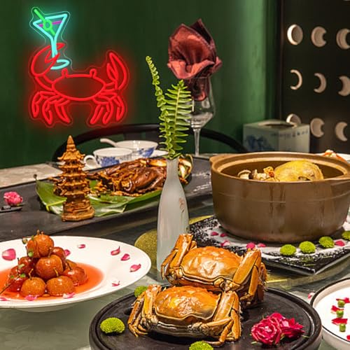 Image of Crab Cocktail Neon Sign USB Powered Drinking LED Signs for Bar Wall Decor Dimmable Funny Hairy Crab Neon Light for Seafood Market Coastal Beach Themed Restaurant Pub
