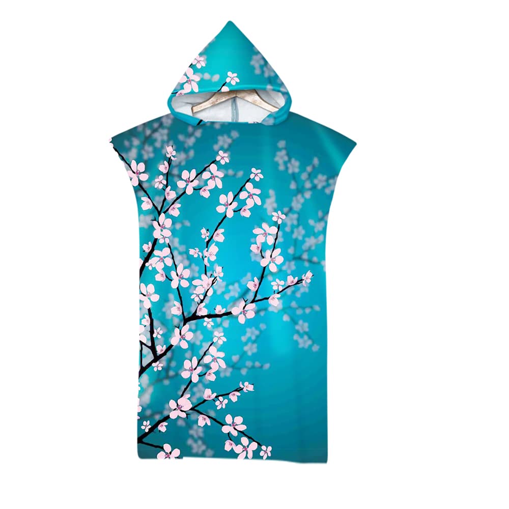 FANSU Surf Poncho de Bain Poncho de Plage, Unisexe Microfibre sans Manches Peignoir de Piscine Serviette pour Adulte Femmes et Hommes Serviette à Changement (75x110cm,Fleurs de Cerisier)