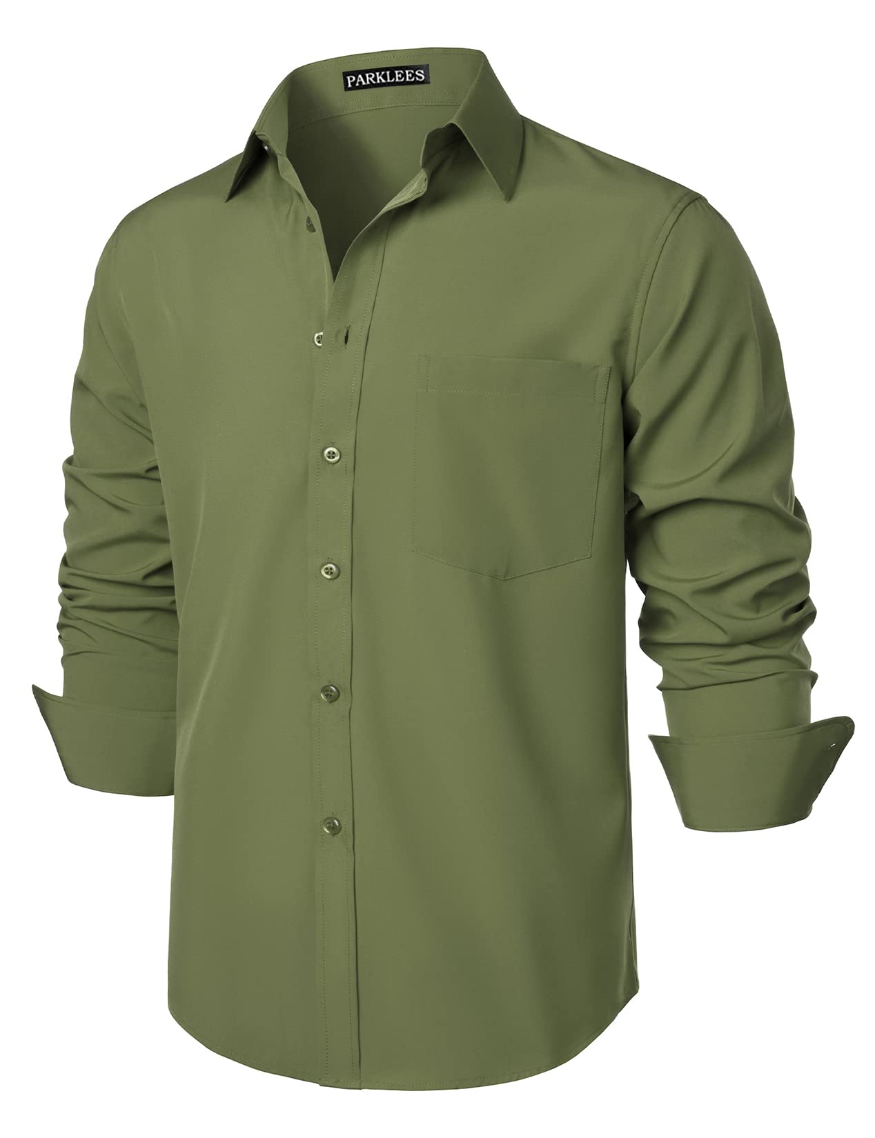 PARKLEES Camicia da uomo, vestibilità regolare, tinta unita, senza pieghe, a maniche lunghe, casual, da lavoro, con bottoni e tasca