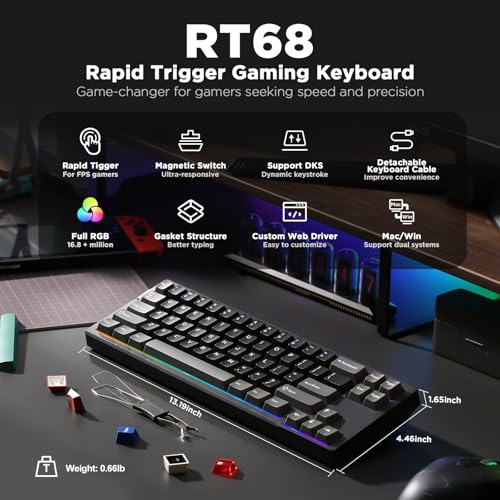 YUNZII RT68 Rapid Trigger Gaming Keyboard,Hall Effect Magnetic