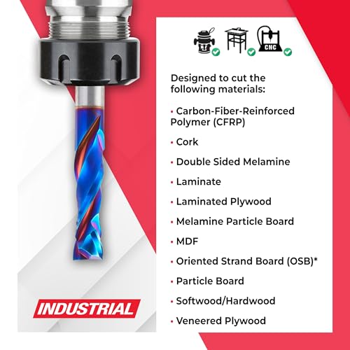 Image of Amana Tool Spektra Extreme Tool Life Solid Carbide CNC Compression Spiral Router Bit, 46195-K, 1 /2 D x 1-3 /4 CH x 1 /2mm Shank x 3-1 /2 Inch L 2 Flute