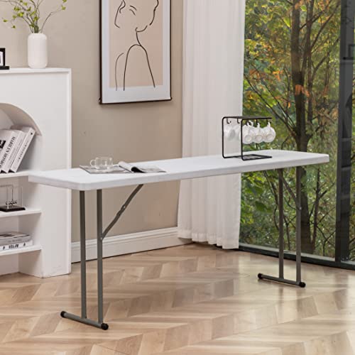 Image of BTEXPERT 6-Foot - 72 inch Long White Granite Plastic Folding Seminar Training Table Portable 18 inch Wide Narrow, 29 inch High, Events Indoor Outdoor Lightweight