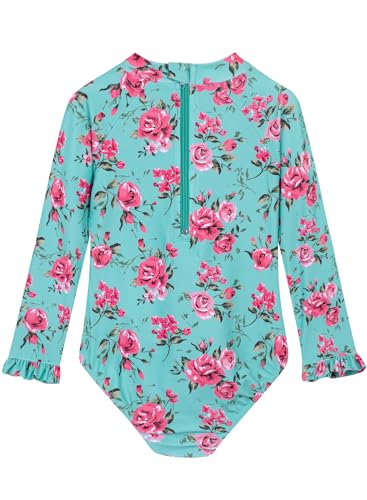 Image of Alakuoti Long Sleeve One Piece Ruffle Swimsuit for Toddler Girls Baby Girl Rashguard Shirt with UPF 50+ Sun Protection