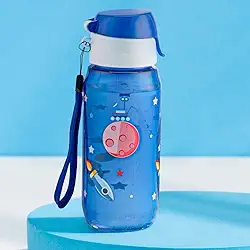 Garrafa de Água Infantil com Design Espacial, 500ml, Azul, Tampa Flip com Alça