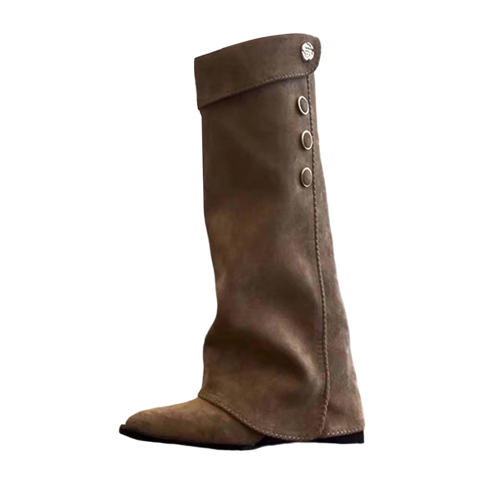 Botas de Invierno Mujer Botas Altas de Moda con tacón, Punta Fina y caña apilable, Estilo Ecuestre, cómodas para Uso Diario.