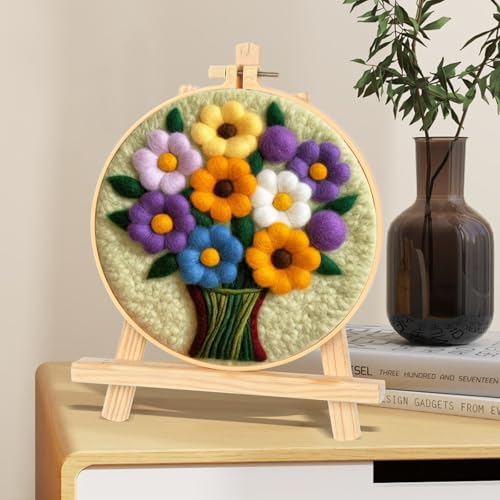 Image of Perycomly Flowers Needle Felting Kit for Beginner, Needle Wool Felting Set Include Needles, Foam Pad, Felt Cloth, Picture Frame, and Instructions