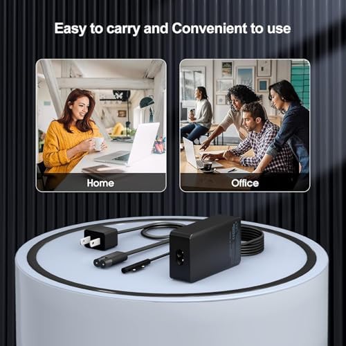 YURCIPWE Surface Pro Charger 65W, Surface Laptop Charger Compatible with Microsoft Surface Pro 11/10/9/8/7+/7/6/5/4/X, Surface Laptop 7/6/5/4, Surface Book 3/2, Surface Go 3/2/1 with 8.8ft Power Cord - 3