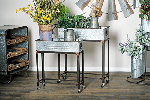 Deco-79-Metal-Indoor-Outdoor-Planter-with-Removable-Rolling-Stand-Set-of-2-24-29H-Gray Deco 79 Metal Indoor Outdoor Planter with Removable Rolling Stand Set of 2 24 29H Gray