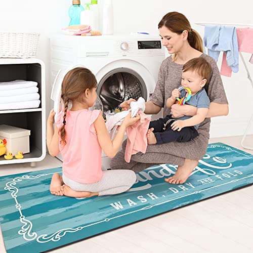 Earthall Laundry Room Rug Runner Blue 20"X59" Non Slip Waterproof Laundry Mats For Laundry Room Decor Washable Floor Laundry Rug For Laundry Room, Mudroom, Kitchen, Washroom #TOP5