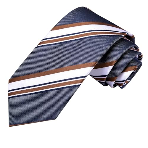 Image of Dubulle Mens Paisley Striped Tie Woven Necktie for Men and Handkerchief Cufflinks Set Wedding Formal Business