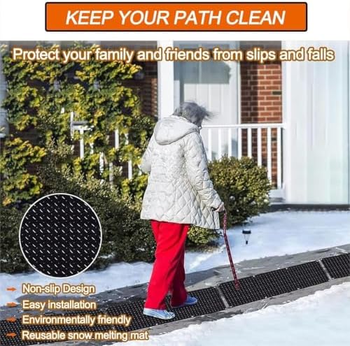 Electric Heated Driveway Snow Melting Mats, Non-Slip PVC Ice Melt Pad, Outdoor Heated Mats with Power Cord, Rubber Snow Melting Mats (55 x 500 cm)