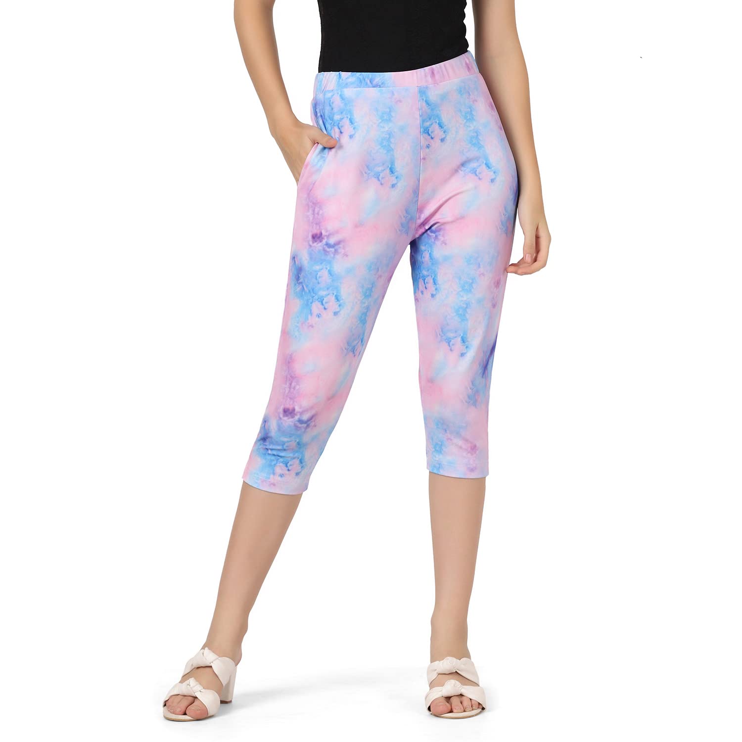 Leriya Fashion Damskie legginsy do łydki do łydki Capri przycięte legginsy bawełna lycra slim fit 3/4 | spodnie