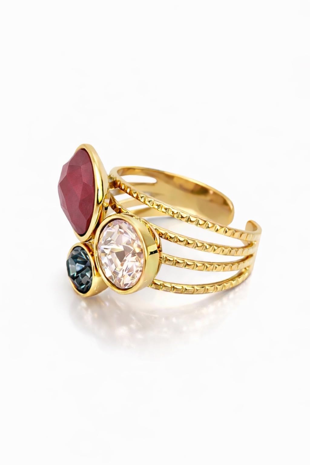 SAPHY Bague femme Cristaux Autrichiens - Acier inoxydable doré - Ajustable - Écrin cadeau - Idée Cadeau Femme
