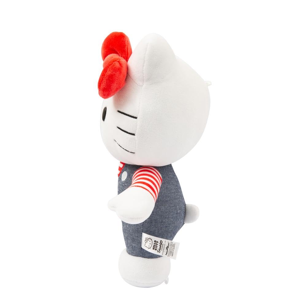 Hello Kitty Peluche 30 cm con Outfit Moda, Tutina Jeans, Fiocco Rosso, Maglia A Righe, per Bambini dai 3 Anni - Giochi Preziosi