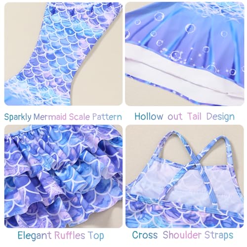 Redair Mermaid 3PCS Ruffle Top Bikini Bottoms Swimsuit Kids Beach Pool Swimwear2