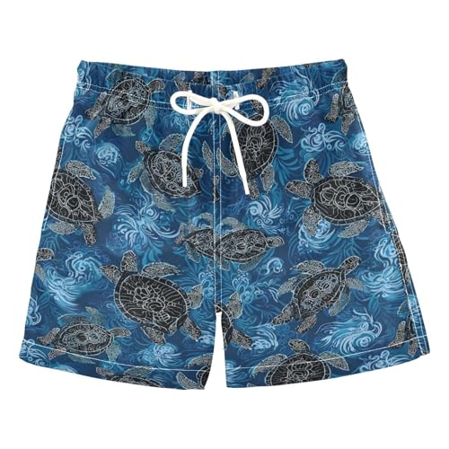 Boccsty Black Turtle Boys Swim Trunks Baby Kids Blue Sea Swimwear Summer Toddler Beach Board Shorts Bathing Suit 3T
