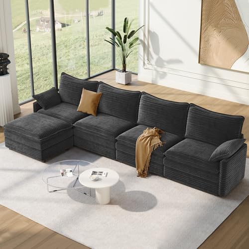 Image of Vesgantti 142 inch Cloud Couch Sectional Modular Sofa, Comfy Sectional Couch with Ottoman Deep Seat Corduroy L Shaped Sofa, Modular Couches for Living Room, Bedroom and Apartment, Gray