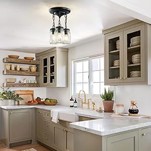 Mason Jar Light Fixtures 3-Light Flush Mount Light Fixture Farmhouse Flush Ceiling Light Mason Jar Black Country Lights for Kitchen Dining Room Hallway Entryway Mason Jar Light Fixtures 3 Light Flush Mount Light Fixture Farmhouse Flush Ceiling Light Mason Jar Black Country Lights for Kitchen Dining Room Hallway Entryway