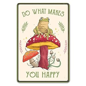 Funny Frog Mushroom Decor Metal Sign: Cute Cottagecore & Forest Decor for Bathroom, Kitchen, Bedroom, and Home, 12 x 8 Inch (247)