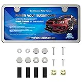 DFDM National License Plate Frame Polished Stainless Steel – Includes Stainless Steel Screws, Fasteners and Caps, 2 Hole Frame - Anti-Theft Security Designed Model