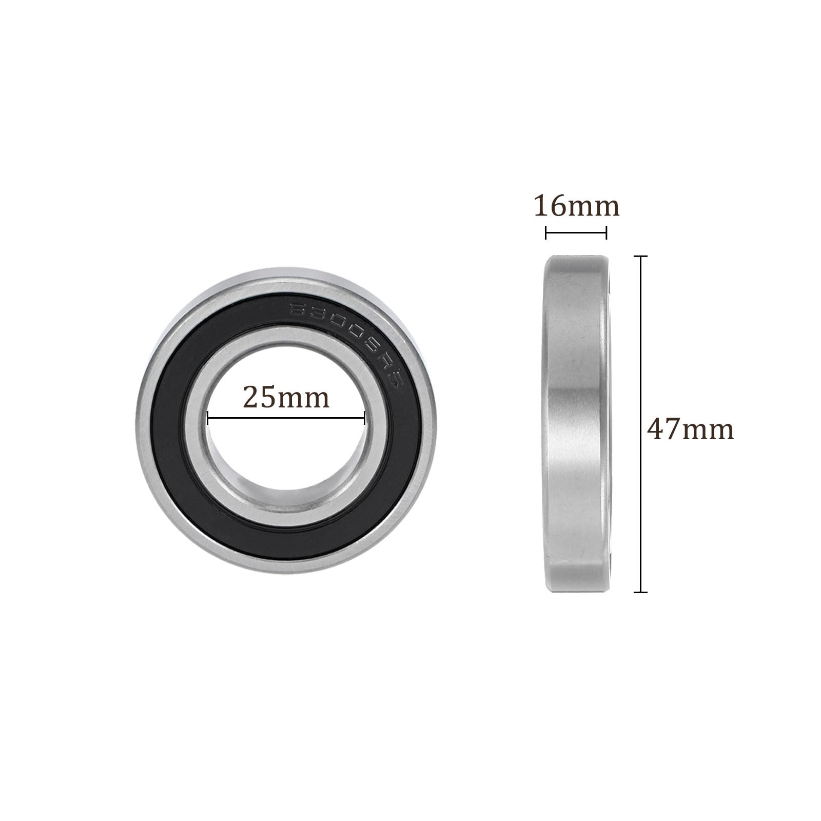 Amazon | Kozelo 深溝玉軸受 63005-2RS - [25mm x 47mm x 16mm] クロム