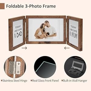 Sonefreiy 3 picture frame 5×7 and 4×6 photo collage frame for wall rustic hinged folding multi picture frames tabletop brown wooden frame gifts for mom grandma family friends  urban country home decor