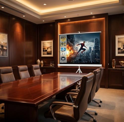 Image of TONZO 120 Inch Tripod Projector Screen with Stand 6ft(H)*8ft(W), 4:3 Ratio Projection Screen with Adjustable Stand, Indoor & Outdoor Wrinkle Free White Matte Fabric Projection Screen for Home & Office