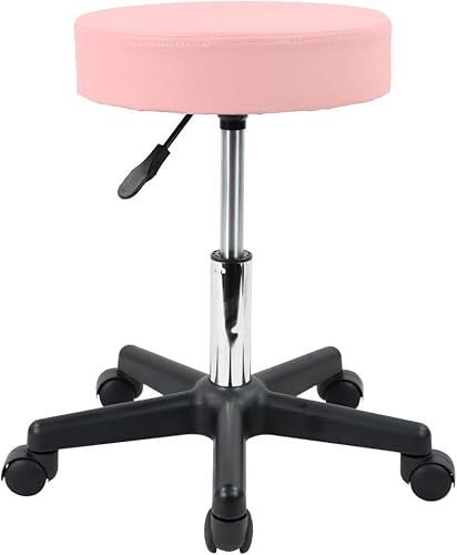 KKTONER Taburete redondo de piel sintética ajustable en altura giratoria para trabajo, spa, salón de belleza, silla con ruedas (rosa)