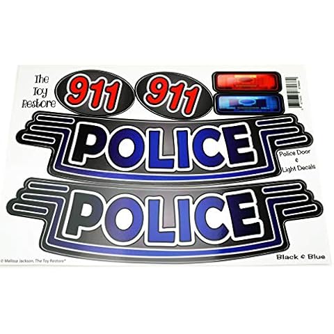 The Toy Restore Replacement Stickers Fits Little Tikes Custom Cozy Coupe Black & Blue Police Cop Car Door 911 Light Spare Decals Cover