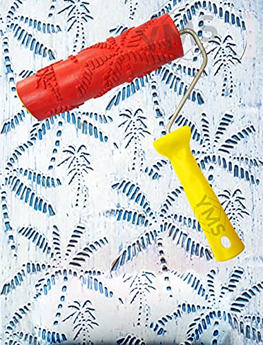 Image of YMS Empaistic Tree Pattern Rubber Roller with Handle, DIY Painting Tool Household Wall Art for Home Decoration (7 inch, Blue /Red)