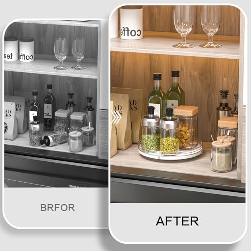 Image of 9 inch Oak Wood Lazy Susan Organizer, Lazy Susan for Cabinet Dining Table Pantry Wood Turntable Organizer Tray for Coffee Table Kitchen Countertop Salt Pepper Spice Organization and Storage Round Silver