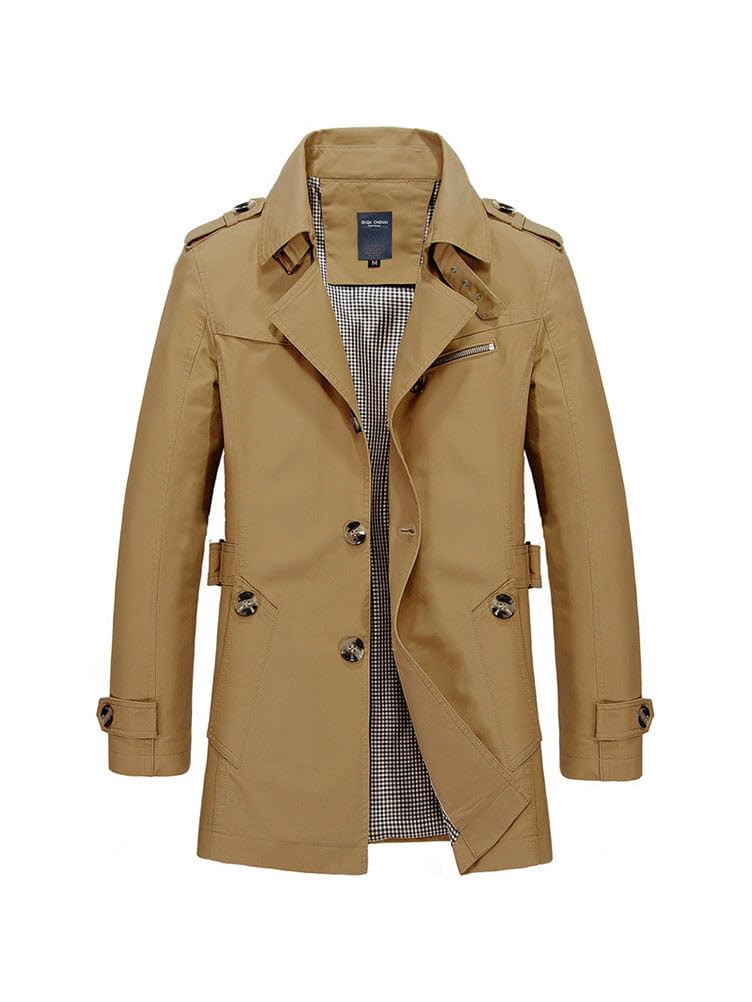 Manteau Homme Trench-Coat Classique Pardessus Coupe Vent Parka Veste Long Trench-Coat Slim Fit Manteaux Blouson Homme Windbreaker Coupe Ajustée Grande Taille