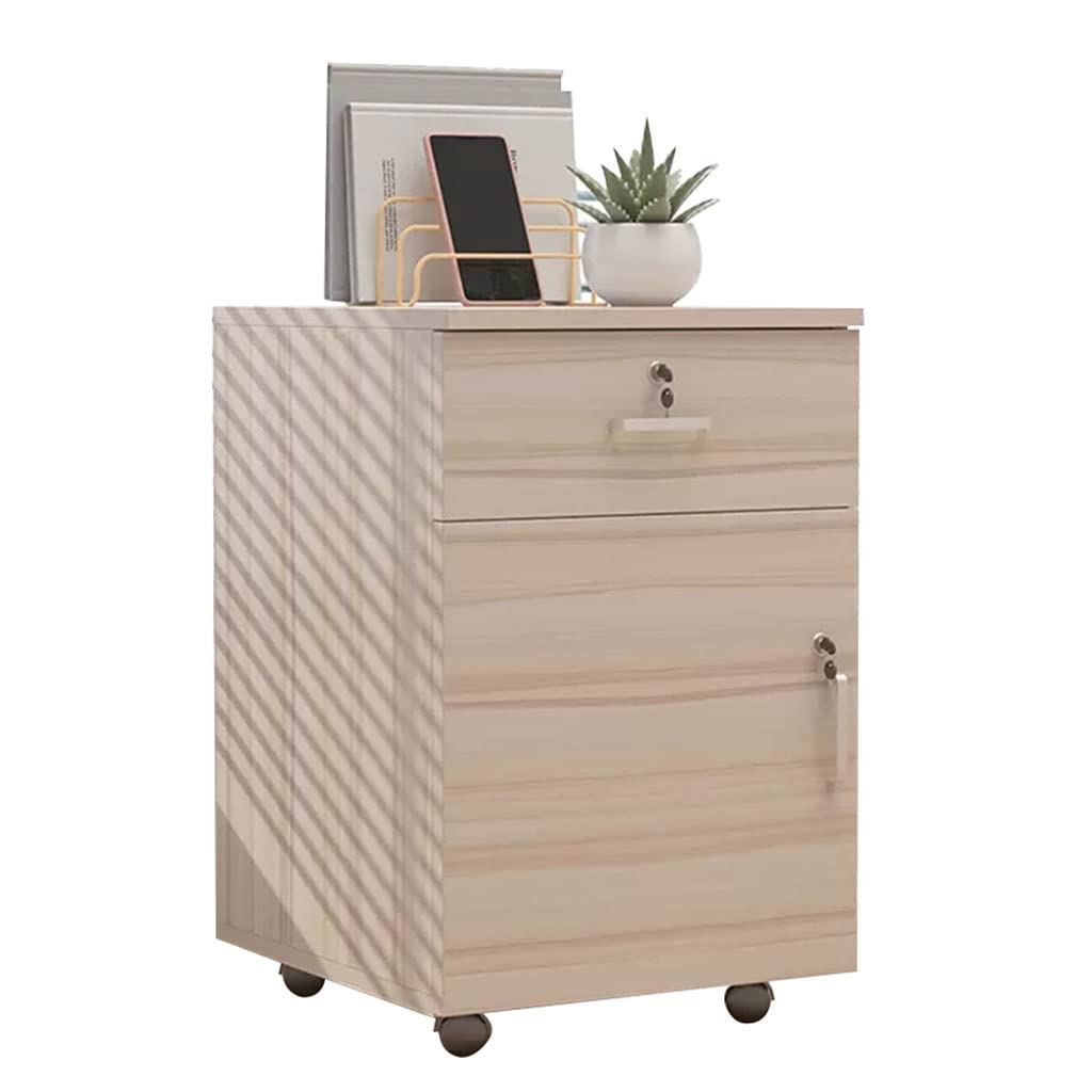 ASerZenith Wooden File Cabinet For Home Office With Lockable Mobile Drawers And Rolling Printer Stand,A5-40X36X56Cm