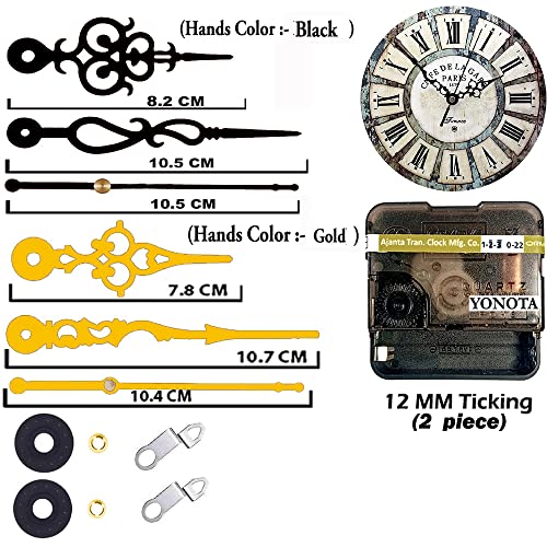 Image of YOPY� Combo 2 of Ajanta Mfg. Battery Operated Plastic Ticking Wall Clock Movement Machine with Hands (Needles : Antique Black,Gold 1)-Analog