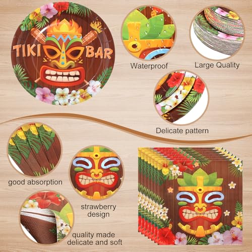 Image of Funnymoom 452 Pcs Hawaiian Tiki Party Decorations Include Tiki Paper Plates Napkins Cups Tablecloth Cutlery Straws Hawaii Luau Party Supplies for Tropical Birthday Party Decorations