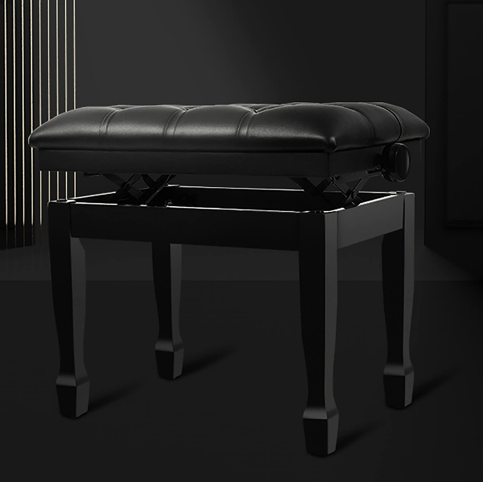 Panca per Pianoforte Regolabile in Pelle con Sollevamento Idraulico Automatico E Sgabello per Pianoforte in Legno per Uso Domestico E Professionale,Black
