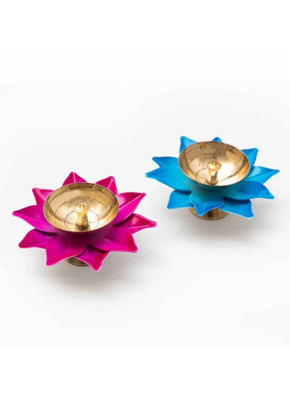Acewood Diya jyot lotus design for Puja Home Décor Brass Diya Deepak Oil Lamp Small Lotus Kamal Shape for Home Temple Puja Articles DecorGifts Giting (3 Inch) set of 2 metal