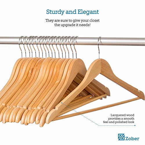 Zober Solid Wood Suit Hangers 20 Pack with Non Slip Bar and