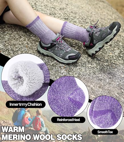 LINEMIN Kids Merino Wool Hiking Socks Boys Girls Winter Warm Thick Thermal Boot Thick Cushion Snowboarding Socks 3 Pairs3